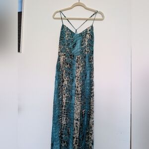 june & hudson Teal and Cream Snake-Print Wide Leg Jumpsuit